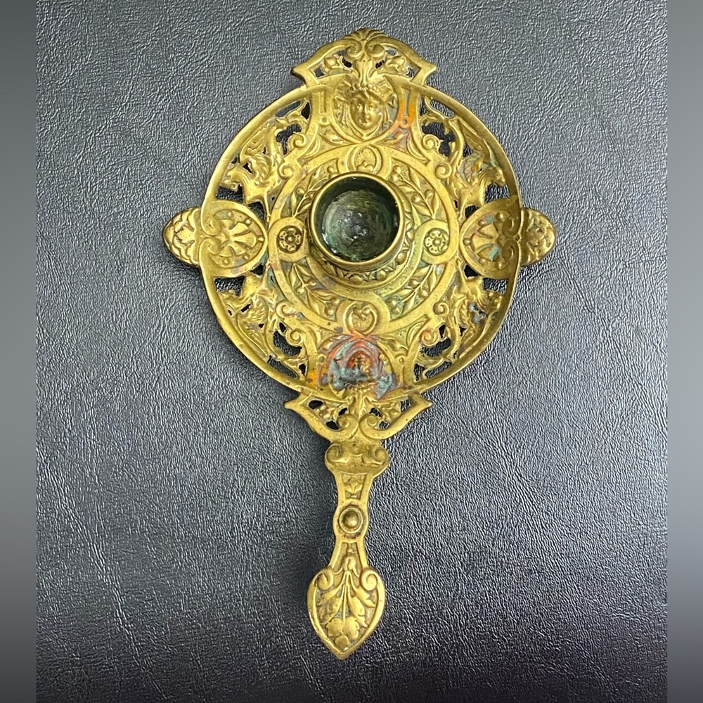 Vintage Brass Dragons & Cherubs Chamberstick Candle Holder Handle